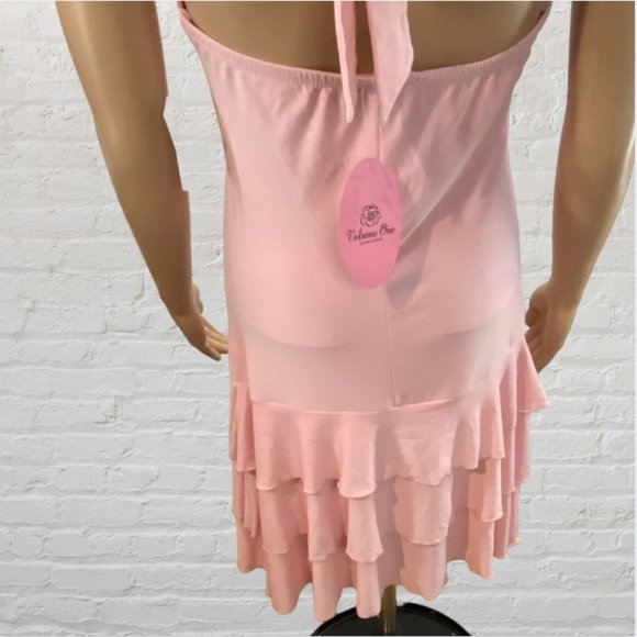 VOLUME ONE -- Halter Dress with Ruffled Skirt, Ties at Neck, Pink, Backless, NWT - Picture 7 of 16
